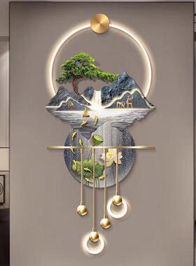 山水迎客松玄关装DYN画九图鱼式正对饰门发光壁画灯新中走廊过道