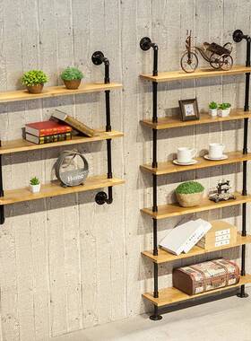 水工业风铁艺管墙上置物架书47599实木客厅挂搁板卧室壁落架地多