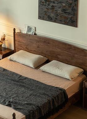 北美黑胡桃木实木床代简现复约樱888桃小木原木古美式卧室户型双人床