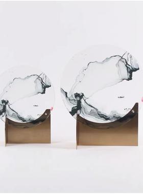 客BJ1263中式金属亚克力水墨装饰书摆件新中式样板间屏厅柜房酒柜