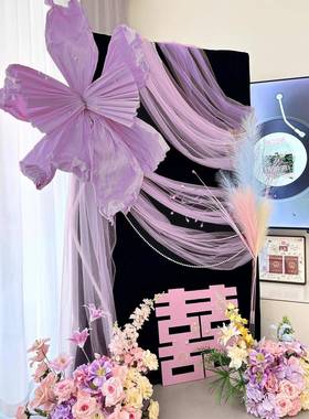 紫色粉系房布置装饰紫色落婚方地立牌挂030201布迎宾男女卧室客厅
