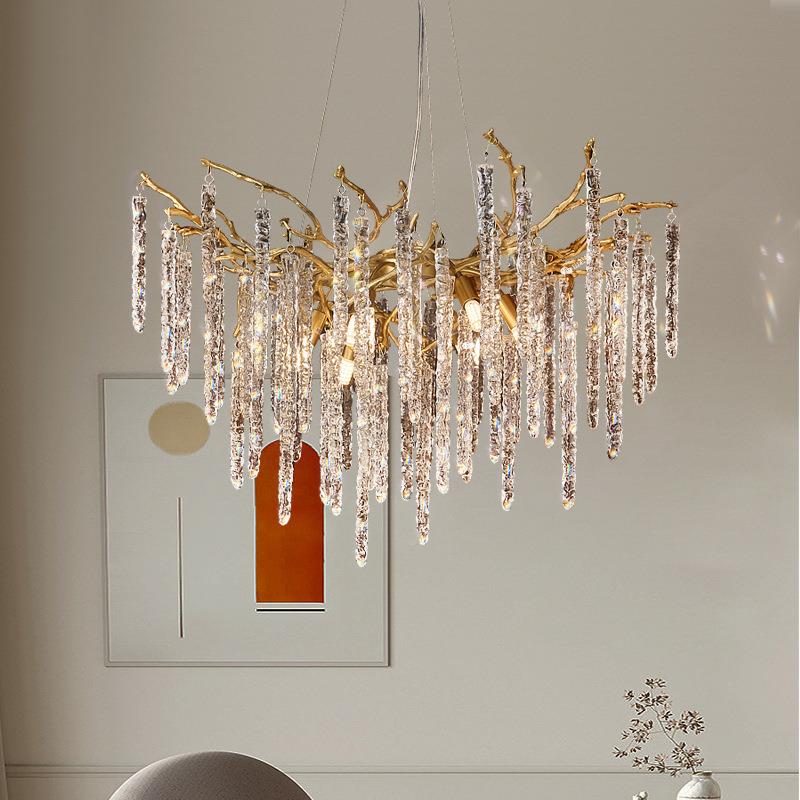 法式后客厅水晶吊灯吊现代冰凌轻灯美式具别墅830创意水滴餐厅灯