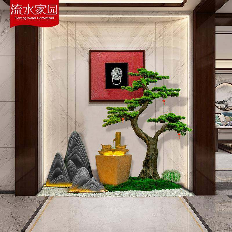 室20137内流景观造景客厅关茶下室别墅楼梯布置迎客松水景水玄装
