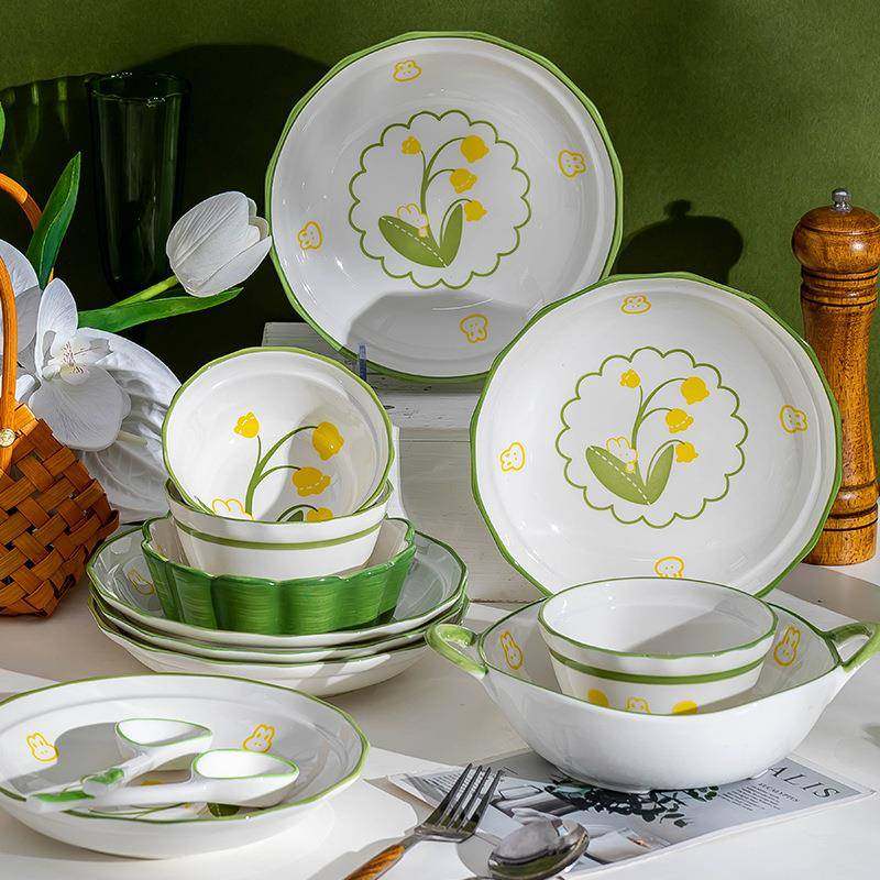 康彩陌（KANGMO）釉装下碗盘碗碟套铃兰兔—家用小清新碗碟盘勺餐,餐饮具,碗,淘宝优惠券,粉丝福利购,淘宝优惠卷