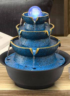 中式八方来财滴桌面循水DJR环流喷泉办公室摆客水厅招财件装饰品