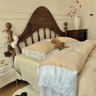 美式实木床中古复古床儿童胡104桃色公主床法式乡村单人床黑琴提床