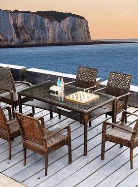 17187户外休闲编藤椅组合创意阳台庭院室外花园露天桌防防水晒藤