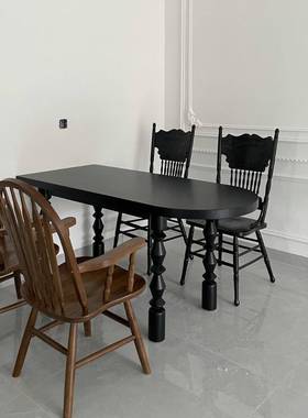 选法式半圆墙实木餐桌小户家用严饭桌椅组合设wyy20241型靠计师白