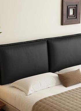 ?免洗猫抓皮床头Fh($px}@软包背靠黑色皮质靠靠垫皮革大枕现代简