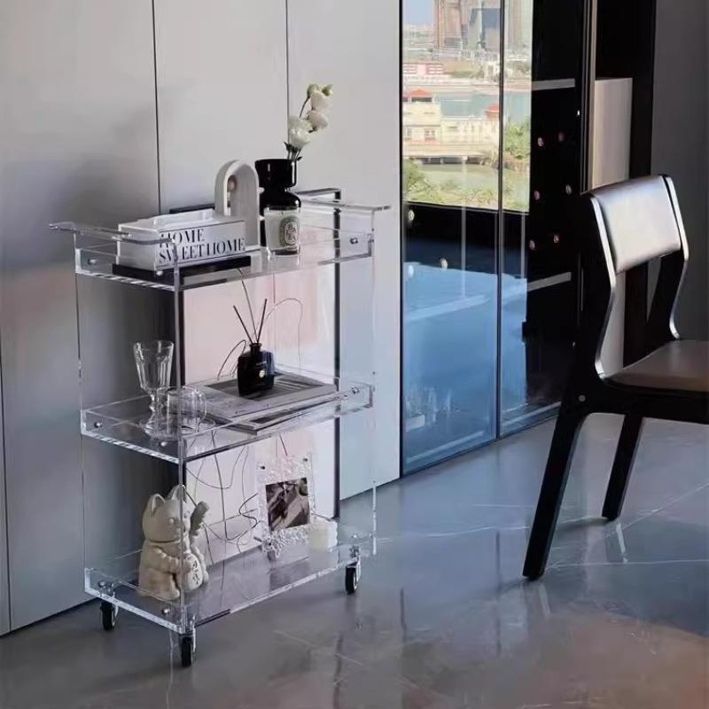 可移动推车置物架纳透明亚克多层简约储物架客厅力沙发04边收几柜