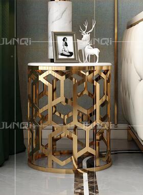 不锈金色钢圆茶几创意桌几岩板现代客厅书房40679饭厅角茶几多功