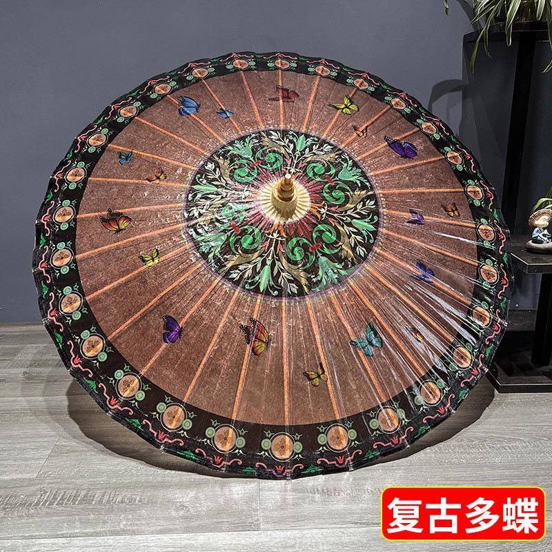 中风国油纸伞手工传统防大雨防古晒风纸防605雨汉服白伞鸟朝凤道