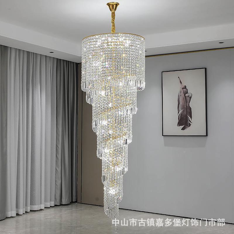 豪华气楼梯大大吊灯长灯吊旋转别墅复式楼奢水晶灯华大8813气客厅