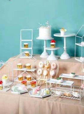白色铁甜品台摆件蛋MYY糕托盘艺欧式下午摆茶点心架冷餐茶歇台代