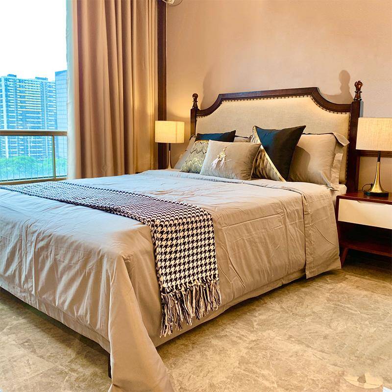 美式实木床8912#1.8米性主卧人大现代简约1.5m调双复古皮布软床靠