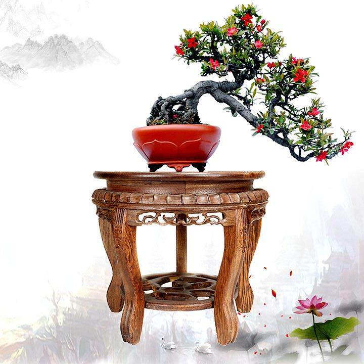 鸡花翅托木增无品牌/高盆鱼缸奇石底花瓶石座头花架子实木摆件木