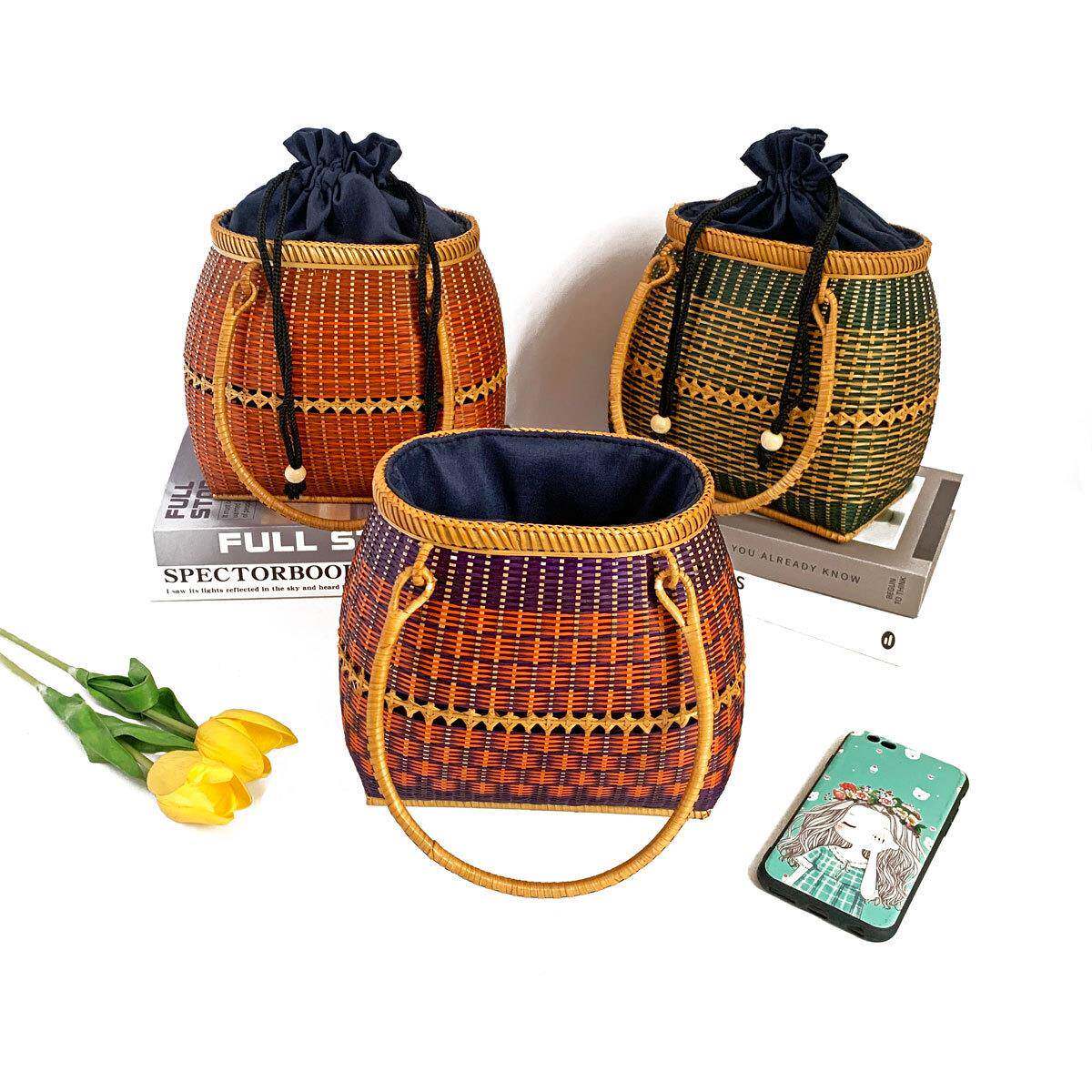 竹编收提复古风提竹编手提篮度假手提篮竹编制手品纳包编织手包提