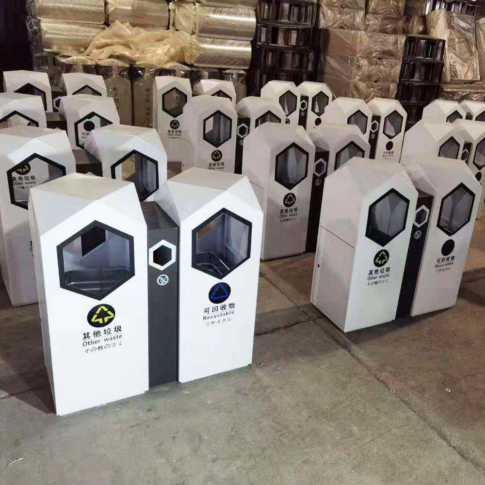 户外区分类垃垃圾桶玻景璃LJT钢镀锌钢圾分类箱商场小区车站