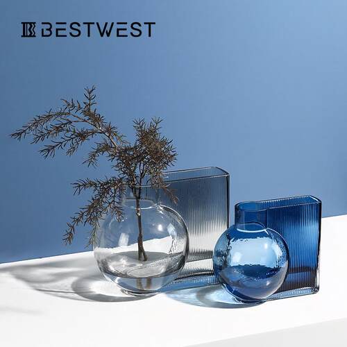 Best west 创意两体水培透明大肚玻璃花瓶客厅玄关插花瓶软装饰品