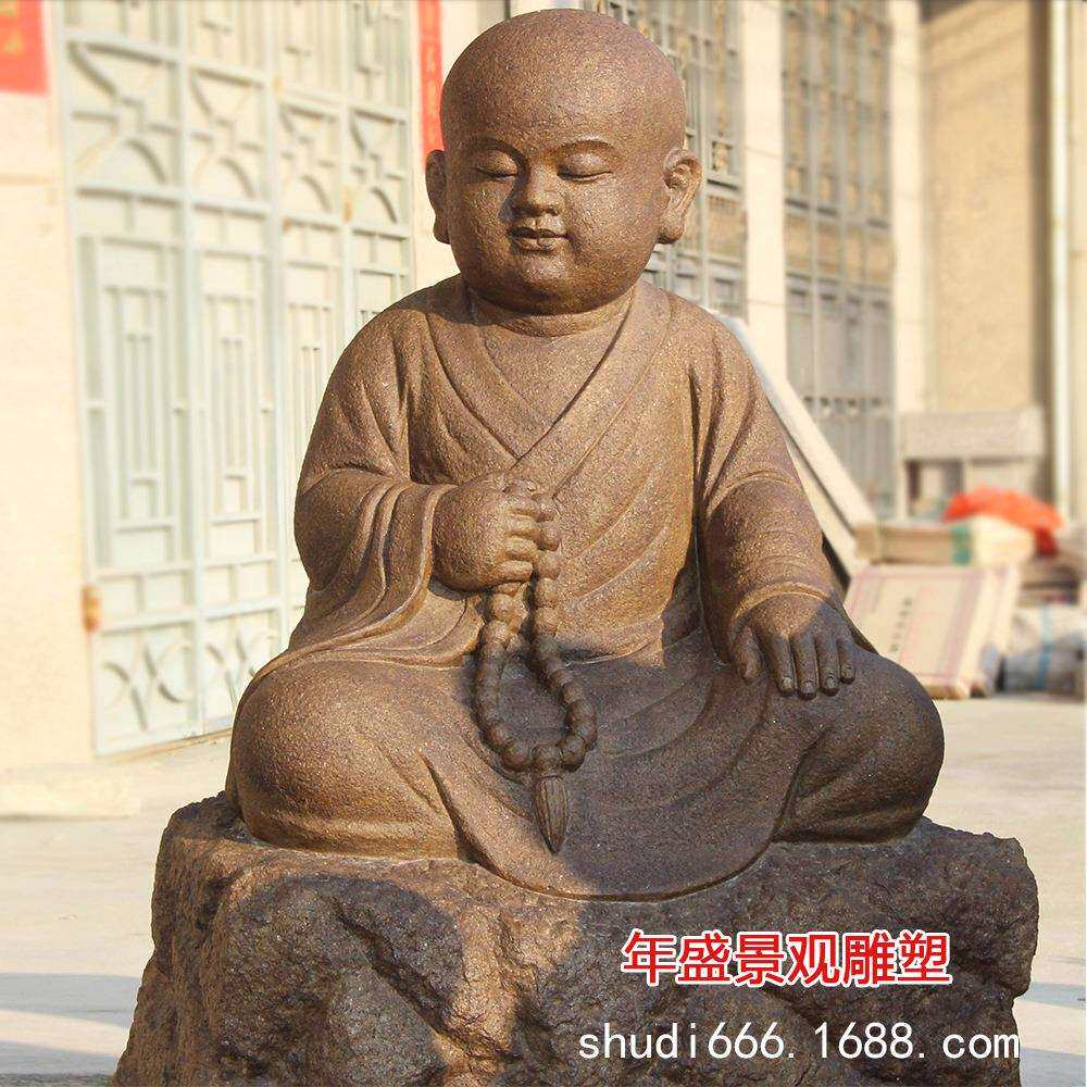 生态园景区做旧仿古石雕小沙弥雕塑 园林景观小和尚摆饰