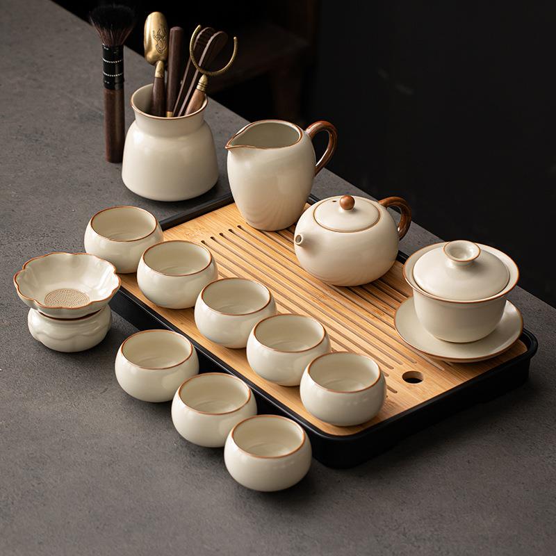 2024新款轻奢茶壶茶具套装泡茶具盖碗茶台一整组茶壶汝窑瓷器茶杯