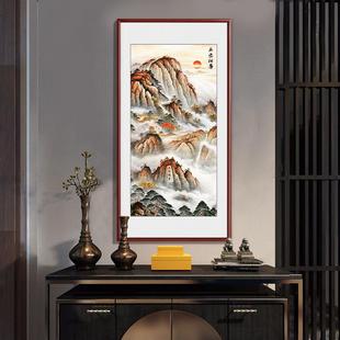 泰山日出竖版挂画办公室靠山玄关画过道装饰壁画中式山水画背景墙