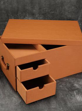 LJW高行李储物箱皮质皮置物整理车载收纳箱红色制红酒月饼定抽档