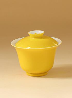 手绘二才盖碗茶杯单个茶碗白瓷釉下彩功夫茶具家用高档泡茶碗茶碗