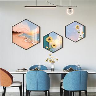奢餐厅装饰画六边墙形新款轻现代简约景挂画高级感饭厅墙面背DDE