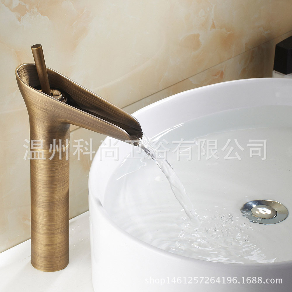 铜仿古加高台上盆脸盆龙头台上盆艺术龙头瀑布龙头外贸跨境