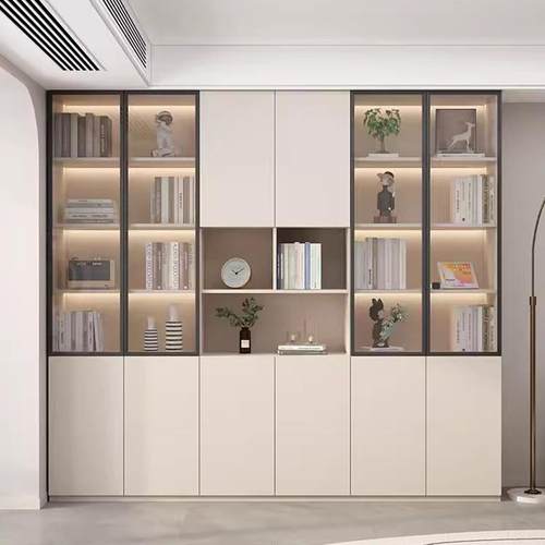 歌雷实木书柜玻璃门书架组合柜防尘客厅一体整墙落地多功能柜家用