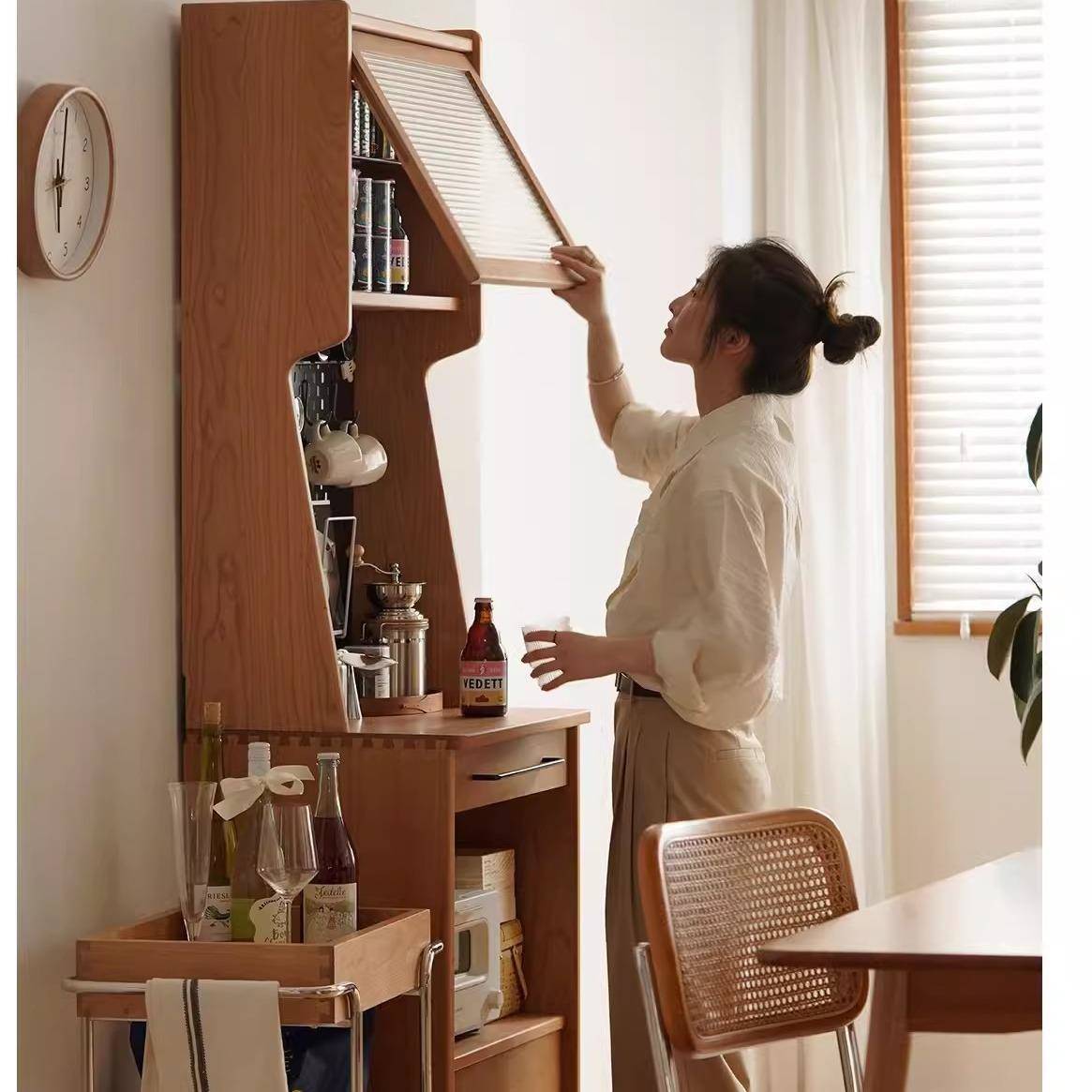 北欧实木餐边柜家用小户型靠墙高柜窄柜书房简约书籍收纳储物柜