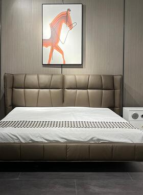 添色意式极简Napa真皮床现代简约轻奢风主卧1.8米小户型双人皮床