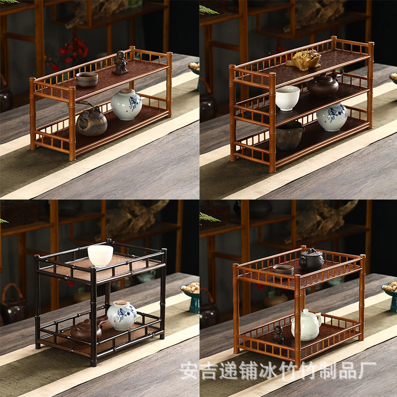 竹制茶棚手工日式简约双层三层席面博古架复古文玩置物架茶道配件