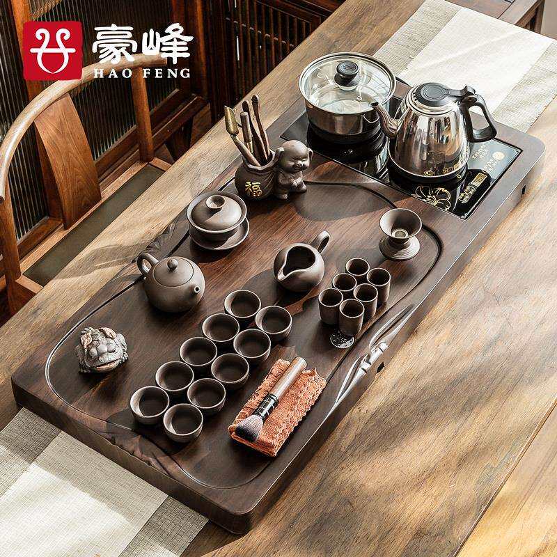 1VPR豪峰整套茶具套装全自动烧水壶一体实木茶盘家用客厅现代简约
