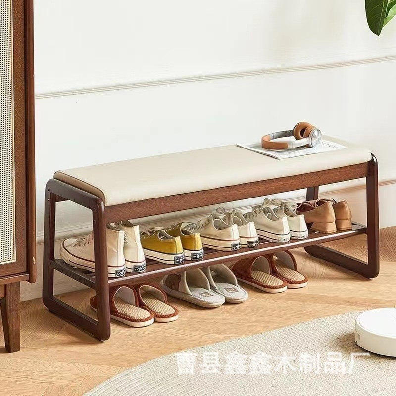 实木软包换鞋凳家用穿鞋凳玄关鞋柜进门多层鞋架欧式门口鞋柜坐凳