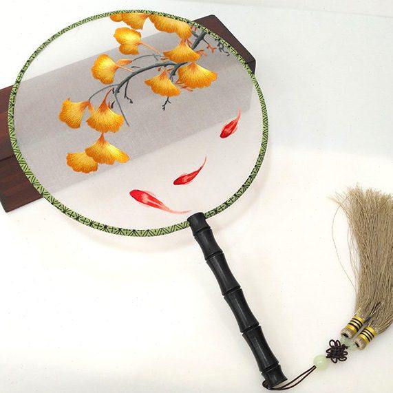 紫金湘绣手工绣花双面扇子古典宫扇娟扇 刺绣团扇中国风圆扇礼品