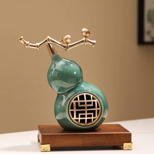 中国风葫芦摆件陶瓷冰裂釉家居装饰品书房书桌玄关新中式搬家礼物
