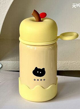 苹果黑猫保温杯女生高颜值口袋水杯新款杯子小巧便携外出学生迷你