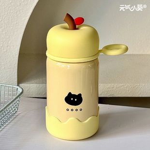 苹果黑猫保温杯女生高颜值口袋水杯新款杯子小巧便携外出学生迷你