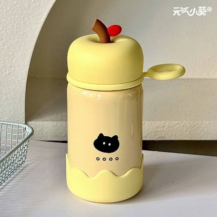 苹果黑猫保温杯女生高颜值口袋水杯2025新款杯子小巧便携外出学生