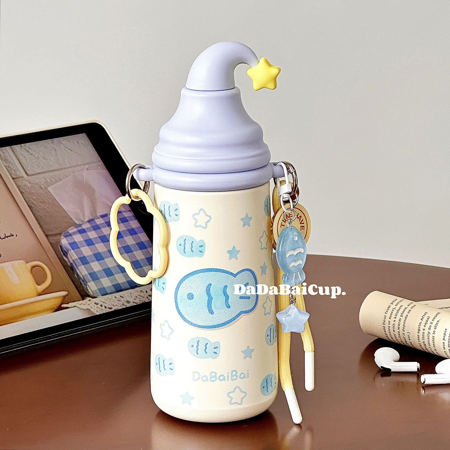 星星鱼女生高颜值水杯保温杯2026新款便携学生大容量吸管杯子可爱