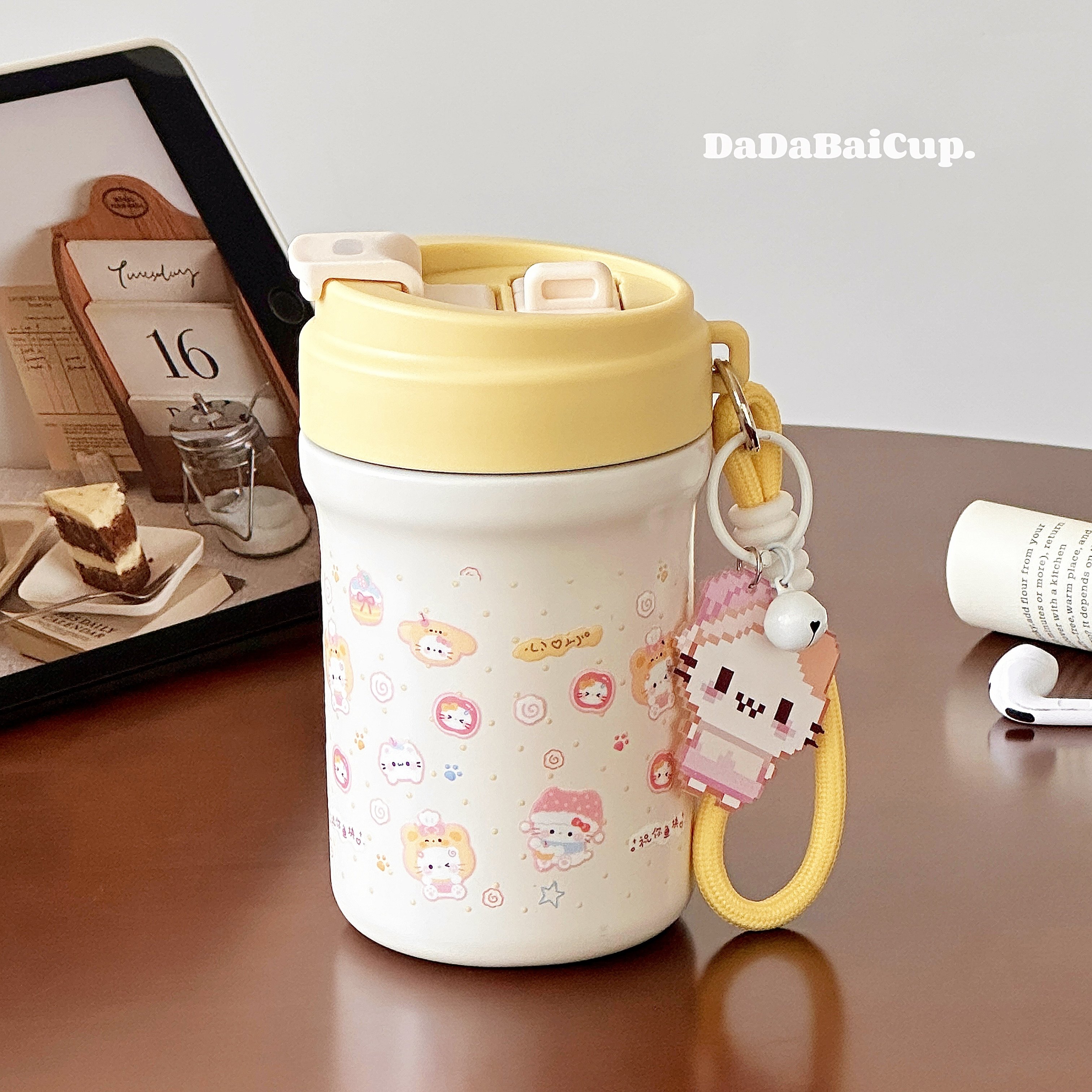 kt猫双饮杯子保温杯女生高颜值2025新款便携吸管泡茶水杯小巧学生