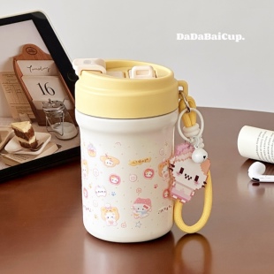 kt猫双饮杯子保温杯女生高颜值2025新款便携吸管泡茶水杯小巧学生