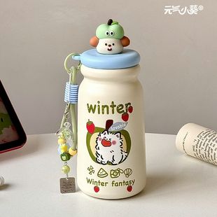 苹果小狗杯子保温杯2025新款 女生高颜值吸管水杯学生上学专用泡茶