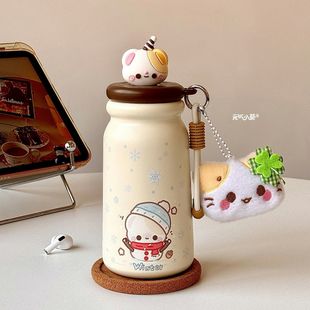 雪人小熊吸管杯子保温杯女生高颜值2025新款儿童便携水杯学生女孩