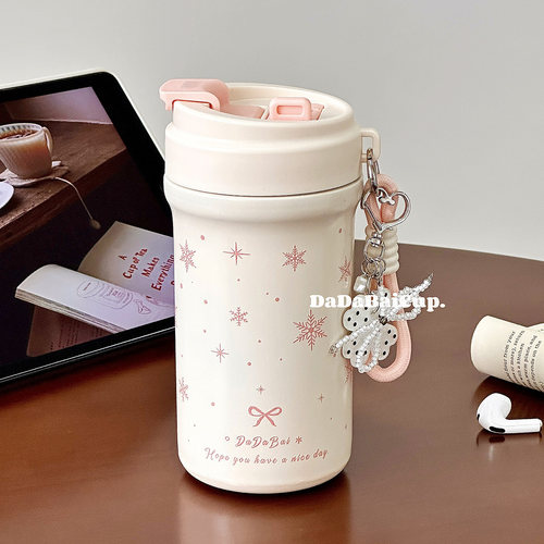 雪花吸管水杯保温杯女生高颜值2026新款便携学生上学专用咖啡杯子