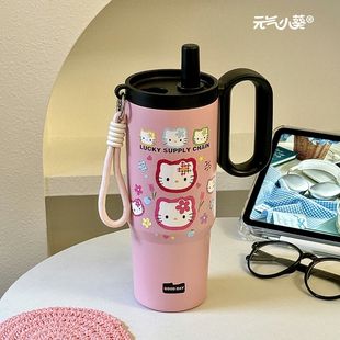 2025高颜值车载保温杯吸管杯子kt猫 大容量保冷冰霸杯水杯女生新款