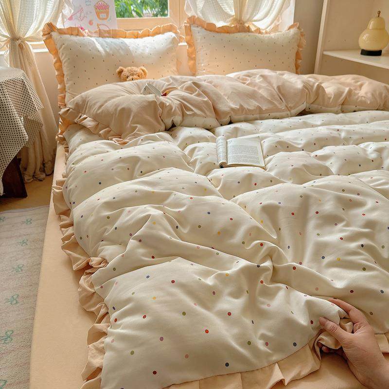 水洗棉双层纱床上四件套公主风被套针织棉床单床品学生宿舍三件套