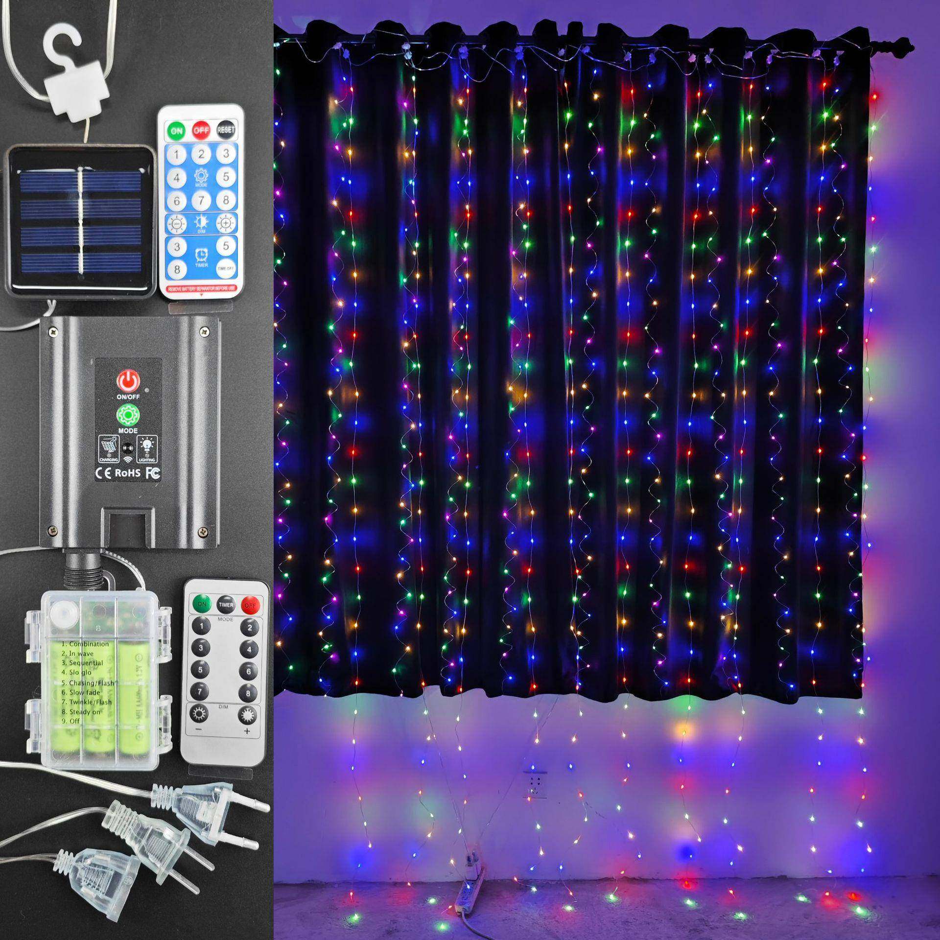 LED3*3米铜线窗帘灯串冰条灯太阳能窗帘灯USB电池盒遥控插电超亮,收纳整理,烫衣板及配件,淘宝优惠券,粉丝福利购,淘宝优惠卷